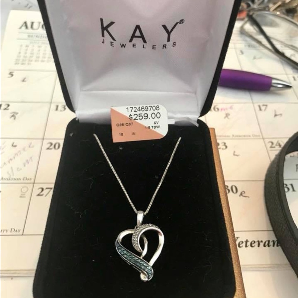 Kay Jewelers White & Blue Diamond Heart Necklace
